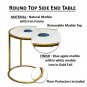 20" Round End Table, White Marble Top with Blue Agate Stone Inlay, Gold Foil Finish Iron Frame