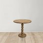 21 Inch Side End Table, Round Top, Stacked Ball Post, Natural Brown Mango Wood
