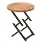 23 Inch Side End Table, Natural Brown Round Wood Top, Modern Black Angled Iron Legs - UPT-301727