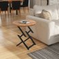 23 Inch Side End Table, Natural Brown Round Wood Top, Modern Black Angled Iron Legs - UPT-301727