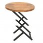 23 Inch Side End Table, Natural Brown Round Wood Top, Modern Black Angled Iron Legs - UPT-301727