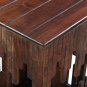 24" Side End Table, Brown Acacia Wood, Slatted Square Top, Handcrafted Silhouette, Black Iron
