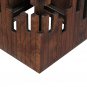 24" Side End Table, Brown Acacia Wood, Slatted Square Top, Handcrafted Silhouette, Black Iron