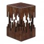 24" Side End Table, Brown Acacia Wood, Slatted Square Top, Handcrafted Silhouette, Black Iron