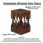 24" Side End Table, Brown Acacia Wood, Slatted Square Top, Handcrafted Silhouette, Black Iron