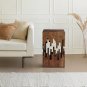 24" Side End Table, Brown Acacia Wood, Slatted Square Top, Handcrafted Silhouette, Black Iron