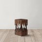 24" Side End Table, Brown Acacia Wood, Slatted Square Top, Handcrafted Silhouette, Black Iron