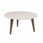 24 Inch Modern Coffee Table, Round Off White MDF Top, Tapered Brown Mango Wood Legs