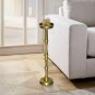 26 Inch Side End Drink Table, Turned Pedestal Metal Base, Round Top, Oxidized Brass - UPT-297050