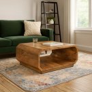 30 Inch Coffee Table, Handcrafted Hollow Cube Shape, Natural Brown Mango Wood