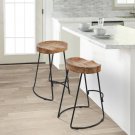 30" Handcrafted Backless Counter Height Barstool, Natural Brown Mango Wood Saddle Seat