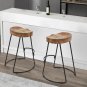 30" Handcrafted Backless Counter Height Barstool, Natural Brown Mango Wood Saddle Seat