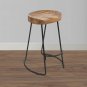 30" Handcrafted Backless Counter Height Barstool, Natural Brown Mango Wood Saddle Seat