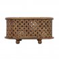 36 Inch Handcrafted Oval Coffee Table, Intricate Cutout Design, Antique Brown