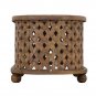 36 Inch Handcrafted Oval Coffee Table, Intricate Cutout Design, Antique Brown