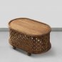 36 Inch Handcrafted Oval Coffee Table, Intricate Cutout Design, Antique Brown