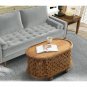 36 Inch Handcrafted Oval Coffee Table, Intricate Cutout Design, Antique Brown