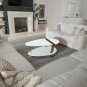 36 Inch Modern Coffee Table, Oval Elliptical Shape, White Mango Wood With Antique Brass