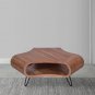 37 Inch Coffee Table, Handcrafted Hexagon Shape with Open Shelf, Brown Acacia Wood, Iron Legs