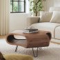 37 Inch Coffee Table, Handcrafted Hexagon Shape with Open Shelf, Brown Acacia Wood, Iron Legs