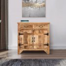 39 Inch Artisanal Farmhouse Style 2 Drawer Mango Wood Cabinet with 2 Door Storage, Rustic Brown
