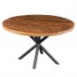 48" Handcrafted Dining Table, Mango Wood Round Top with Iron Crisscrossed Legs, Brown and Black