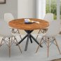 48" Handcrafted Dining Table, Mango Wood Round Top with Iron Crisscrossed Legs, Brown and Black