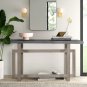59 Inch Artisan Sideboard Console Table with Geometric Interlocked Base, Distressed Matte Gray