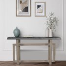 59 Inch Artisan Sideboard Console Table with Geometric Interlocked Base, Distressed Matte Gray