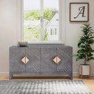 Abiel 55" Mango Wood Sideboard Cabinet Console, 4 Doors, Inner Shelf, Ornate Diamond Carving, Gray