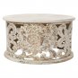 Alina Coffee Table Handcrafted Mango Wood Floral Carved Cut Out Design Distressed White Finish
