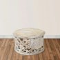 Alina Coffee Table Handcrafted Mango Wood Floral Carved Cut Out Design Distressed White Finish