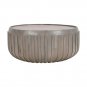 Alisha 36 Inch Coffee Table, Handcrafted Drum Shape with Ribbed Edges, Gray Mango Wood