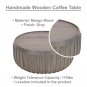 Alisha 36 Inch Coffee Table, Handcrafted Drum Shape with Ribbed Edges, Gray Mango Wood
