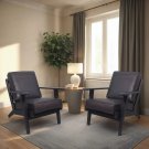 Amber Accent Chair, Handcrafted Slatted Mango Wood, Black Buffalo Leather Cushions, Angled Legs