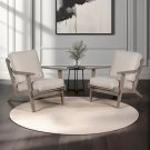 Amber Accent Chair, Handcrafted Washed Ash Gray Mango Wood, Beige Fabric Cushions, Angled Legs