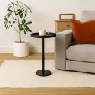 Ara 22 Inch Side End Table, Vintage Sleek Pillar Base, Round Tray Top, Matte Black