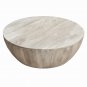 Arthur 35.5 Inch Round Mango Wood Coffee Table, Subtle Grains, Distressed White