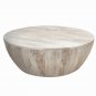 Arthur 35.5 Inch Round Mango Wood Coffee Table, Subtle Grains, Distressed White