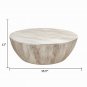 Arthur 35.5 Inch Round Mango Wood Coffee Table, Subtle Grains, Distressed White