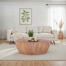 Arthur Drum Shape Wooden Coffee Table with Plank Design Base, Distressed Brown