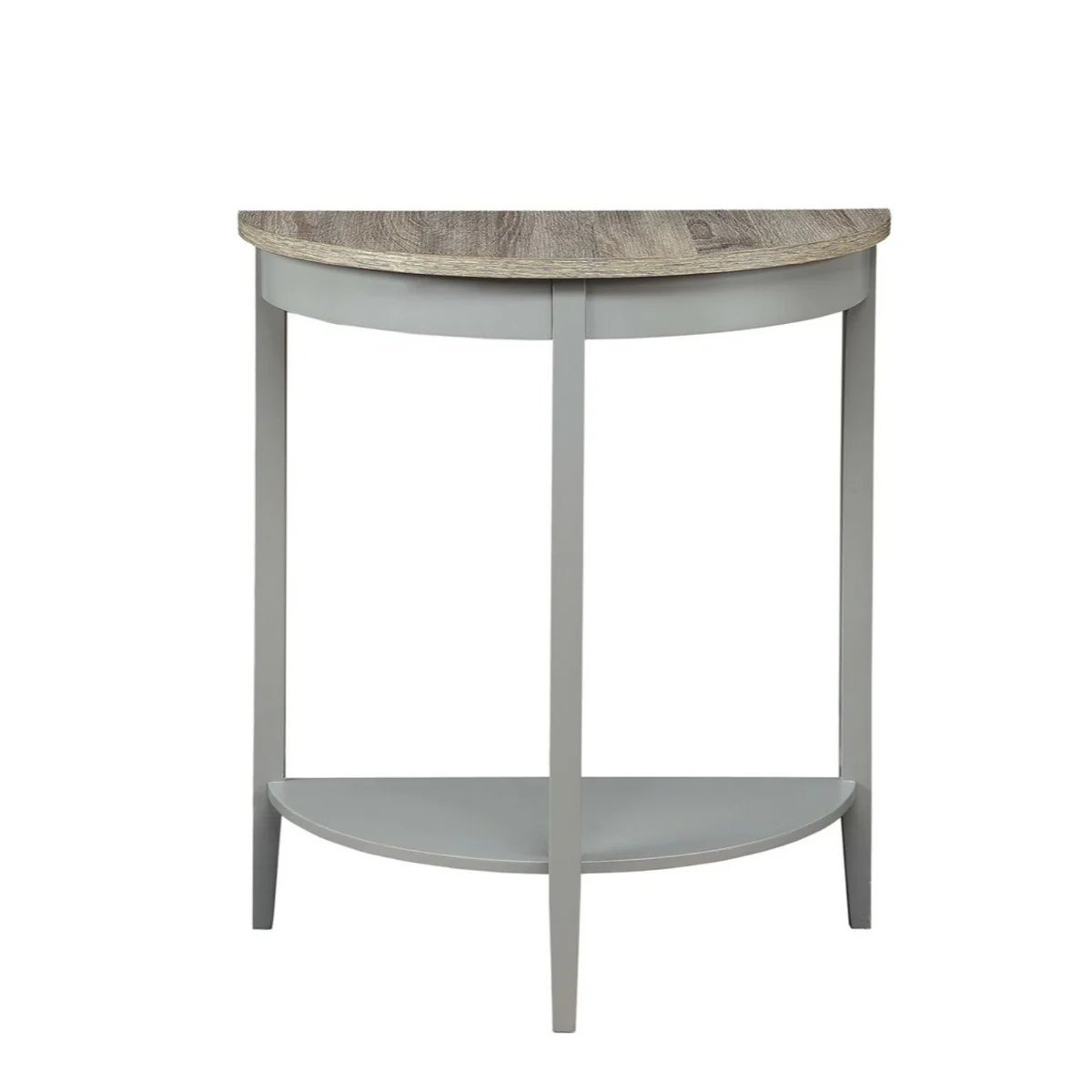 28 Inch Wooden Half Moon Console Table with Bottom Shelf, Gray
