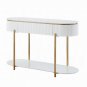 Tyce Sofa Table with Drawer, Shelf, 47 Inch Glossy White, Gold Metal