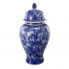 18 Inch Porcelain Ginger Jar, Finial Lid and Round Curved, Blue Flowers - BM285950