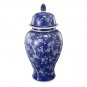 18 Inch Porcelain Ginger Jar, Finial Lid and Round Curved, Blue Flowers - BM285950