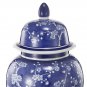 18 Inch Porcelain Ginger Jar, Finial Lid and Round Curved, Blue Flowers - BM285950