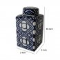 10 Inch Lidded Jar, Porcelain Construction, Deep Blue Graphic Trellis - BM285534