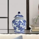 6 Inch Porcelain Jar, Urn Shape, Lid, Floral Design, Blue, White - BM279526