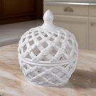 Decorative Ceramic Lidded Jar with Cut Out Texture, Large, White - BM202237