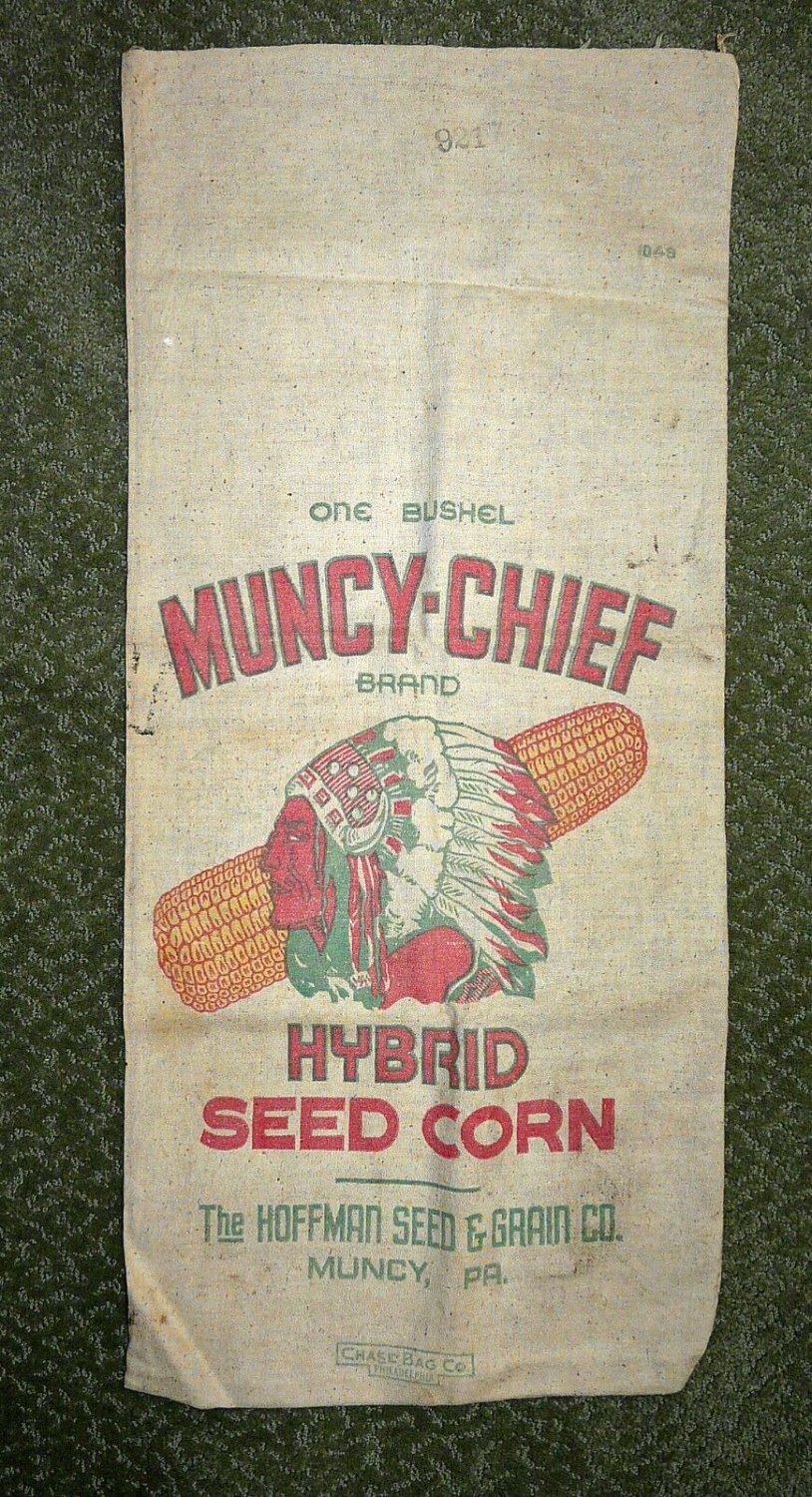 Vintage Muncy Chief Seed Corn Bag~Hoffman Seed & Grain Co~Muncy PA